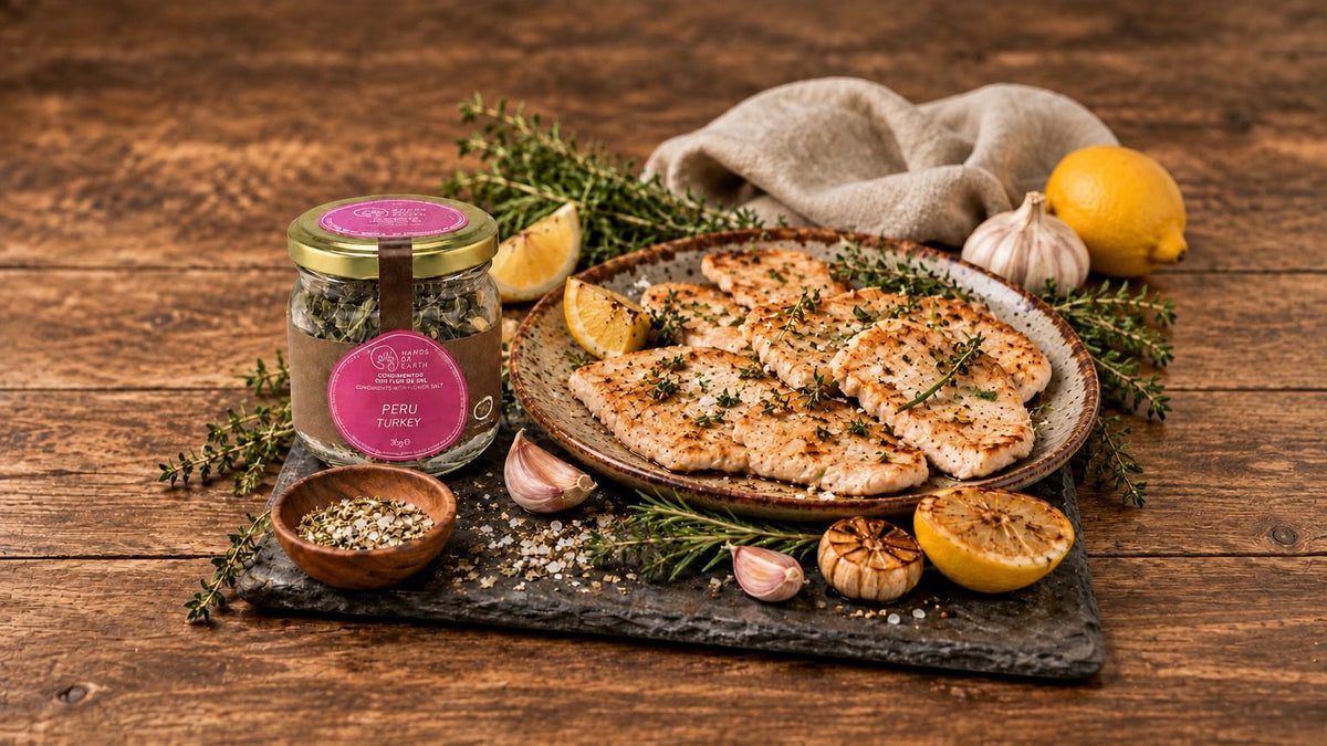 Bifinhos de peru à francesa com ervas aromáticas da Hands on Earth — receita portuguesa