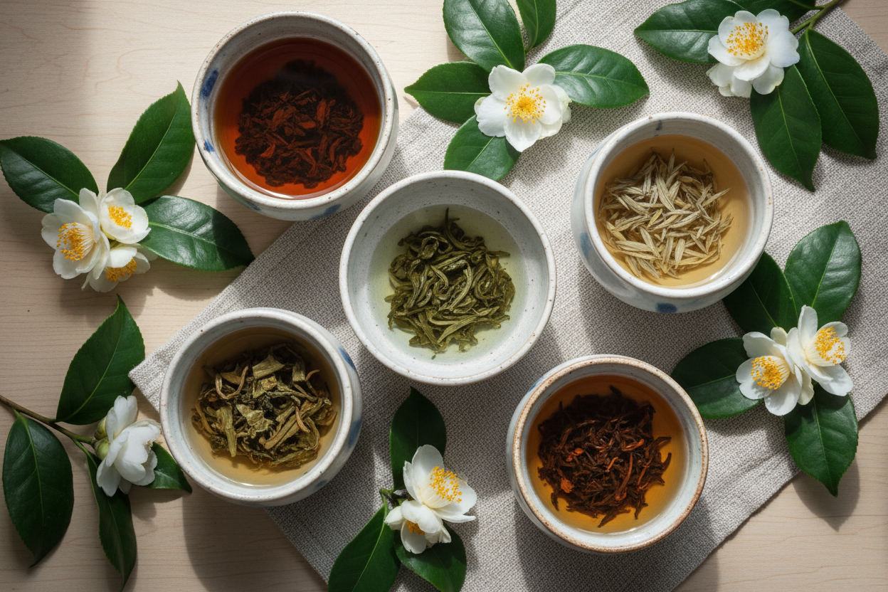 tipos de cha verde, preto, branco, oolong