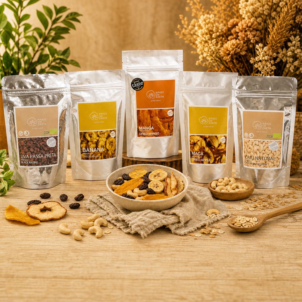 Frutas e vegetais desidratados 100% naturais Hands on Earth – snacks saudáveis e ingredientes versáteis para sopas, molhos, pizzas e iogurtes