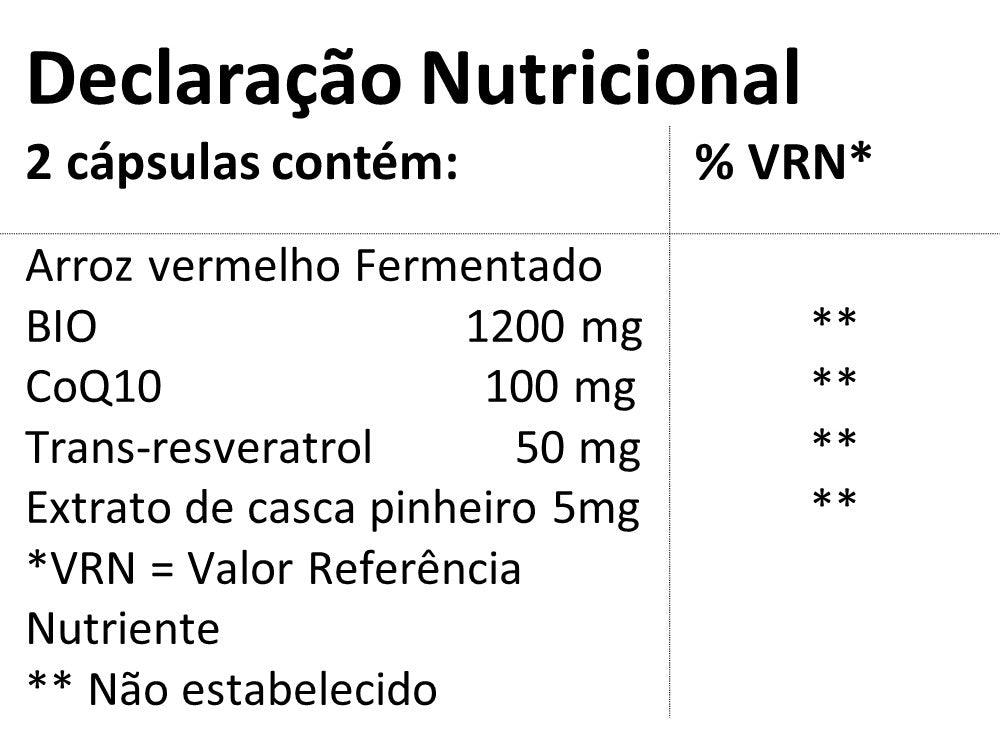 Informações nutricionais de arroz vermelho fermentado com coq10