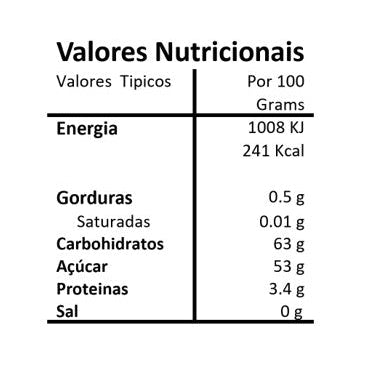 Tabela de informação nutricional dos Damascos Biológicos sem Caroço Hands on Earth com os valores nutricionais por 100 g.