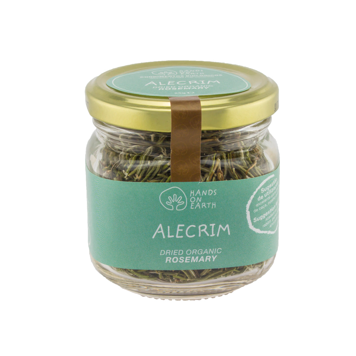 Alecrim biológico seco Hands on Earth para temperar carnes, batatas, legumes e marinadas.