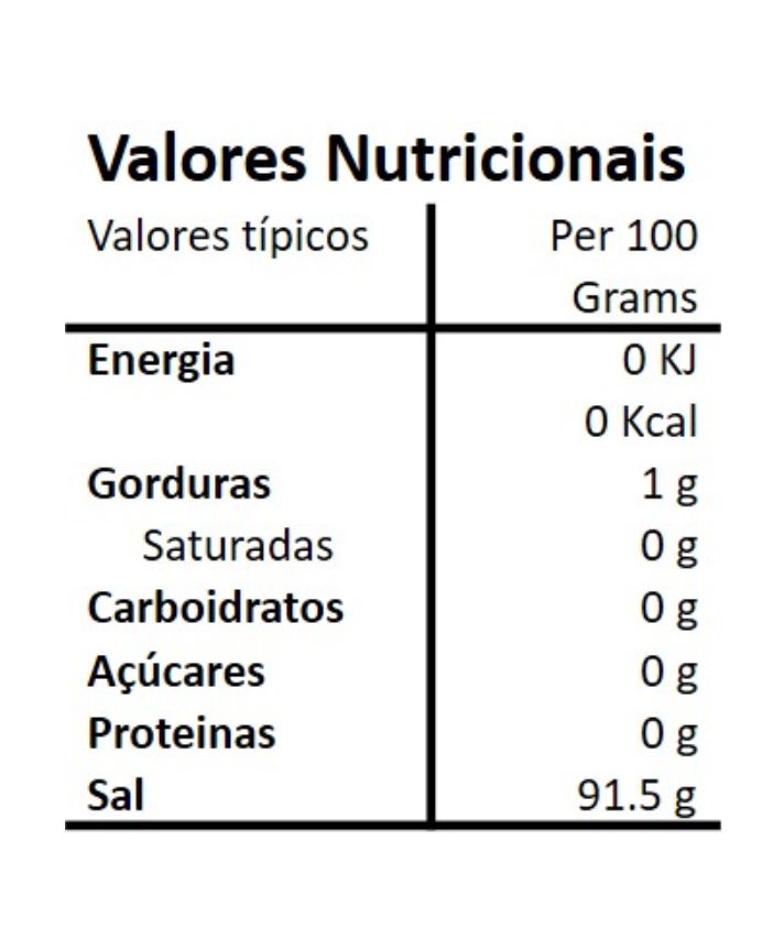 Tabela nutricional da Flor de Sal com Limão Biológico Hands on Earth