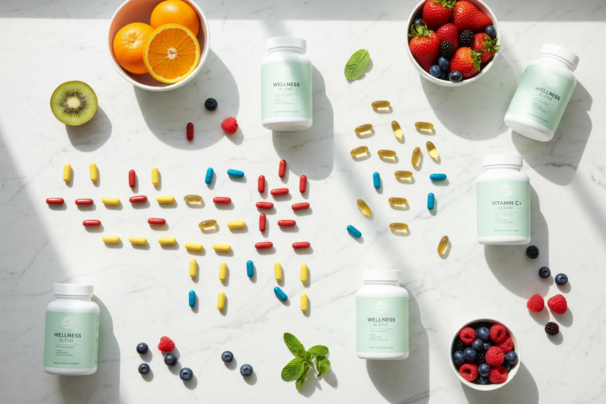Vitaminas e suplementos para o bem-estar e uma vida saudável