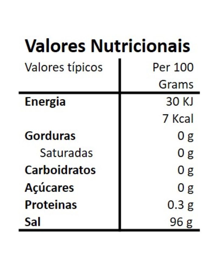 Tabela nutricional da Mistura para frango com Sal Marinho Biológica Hands on Earth