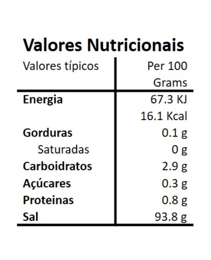 Tabela nutricional do Sal Marinho com Alho Biológico Hands on Earth