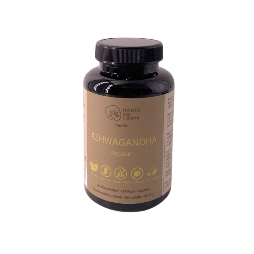 Suplemento Alimentar Ashwagandha biologica Hands on Earth na embalagem original