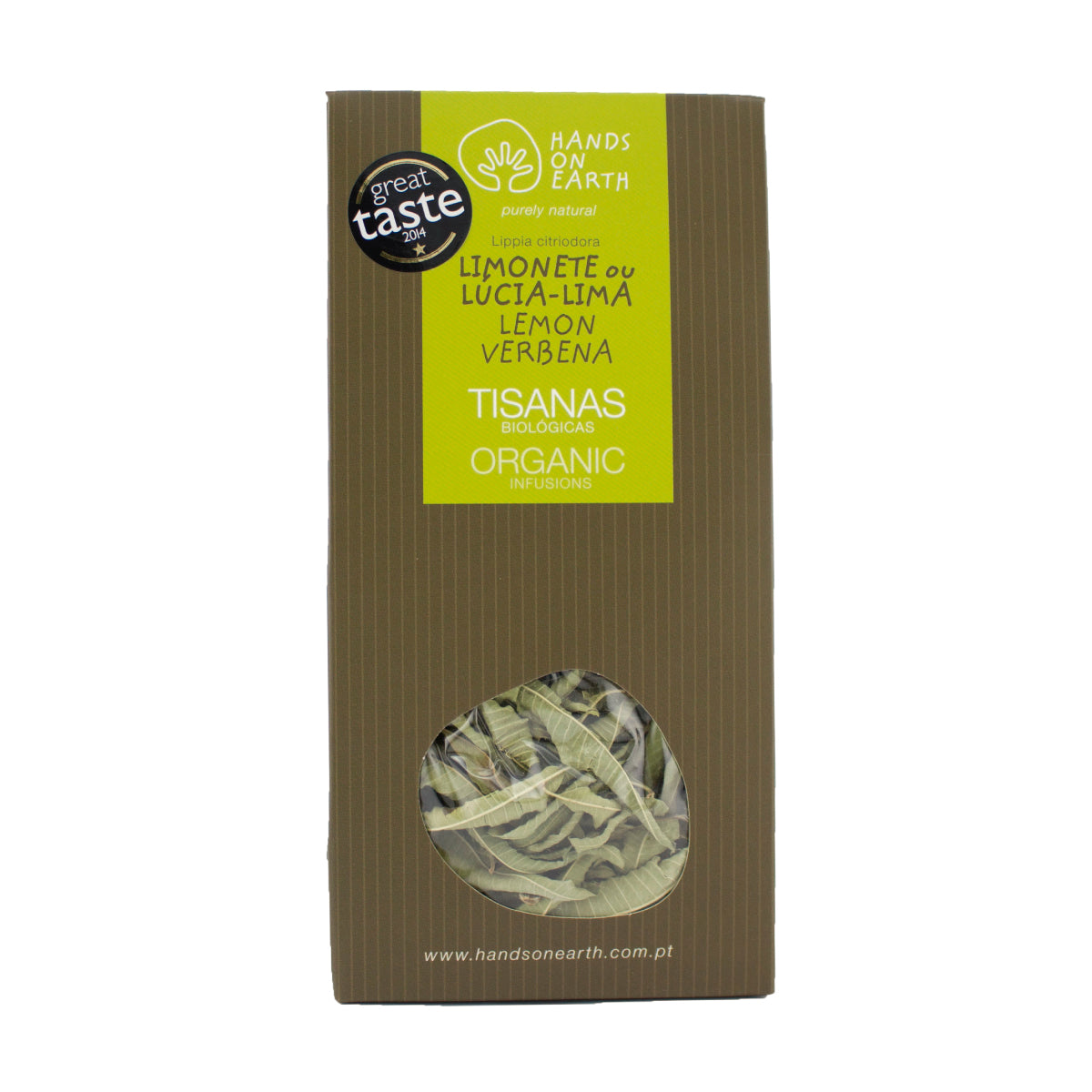 Tisana de Lúcia-Lima Biológica Hands on Earth em caixa, Great Taste Award, infusão sem cafeína