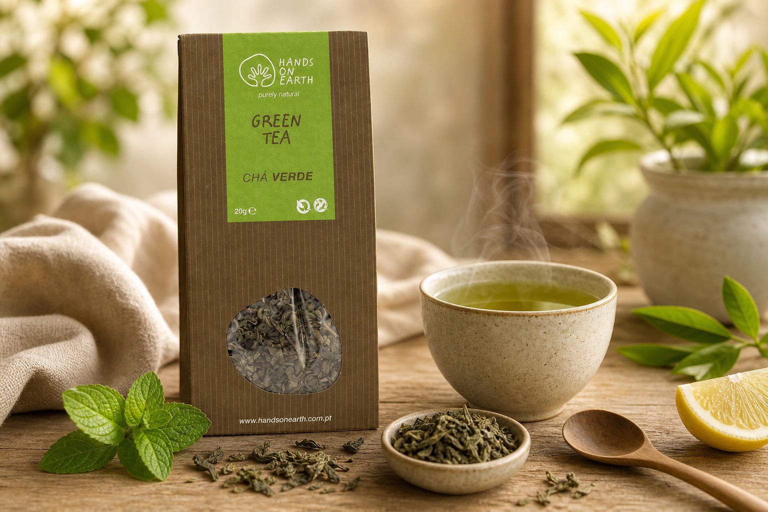 cha verde biologico embalagem original hands on earth
