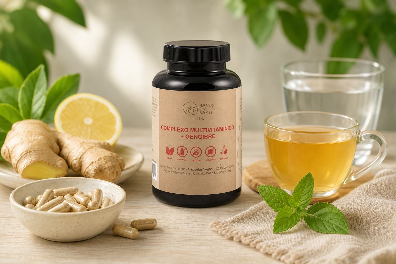 Complexo multivitamínico Hands on Earth para suplementação diária