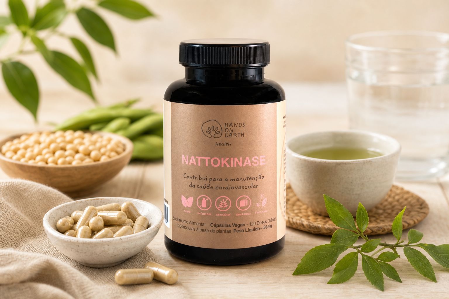 Suplemento NATTOKINASE Hands on Earth em embalagem