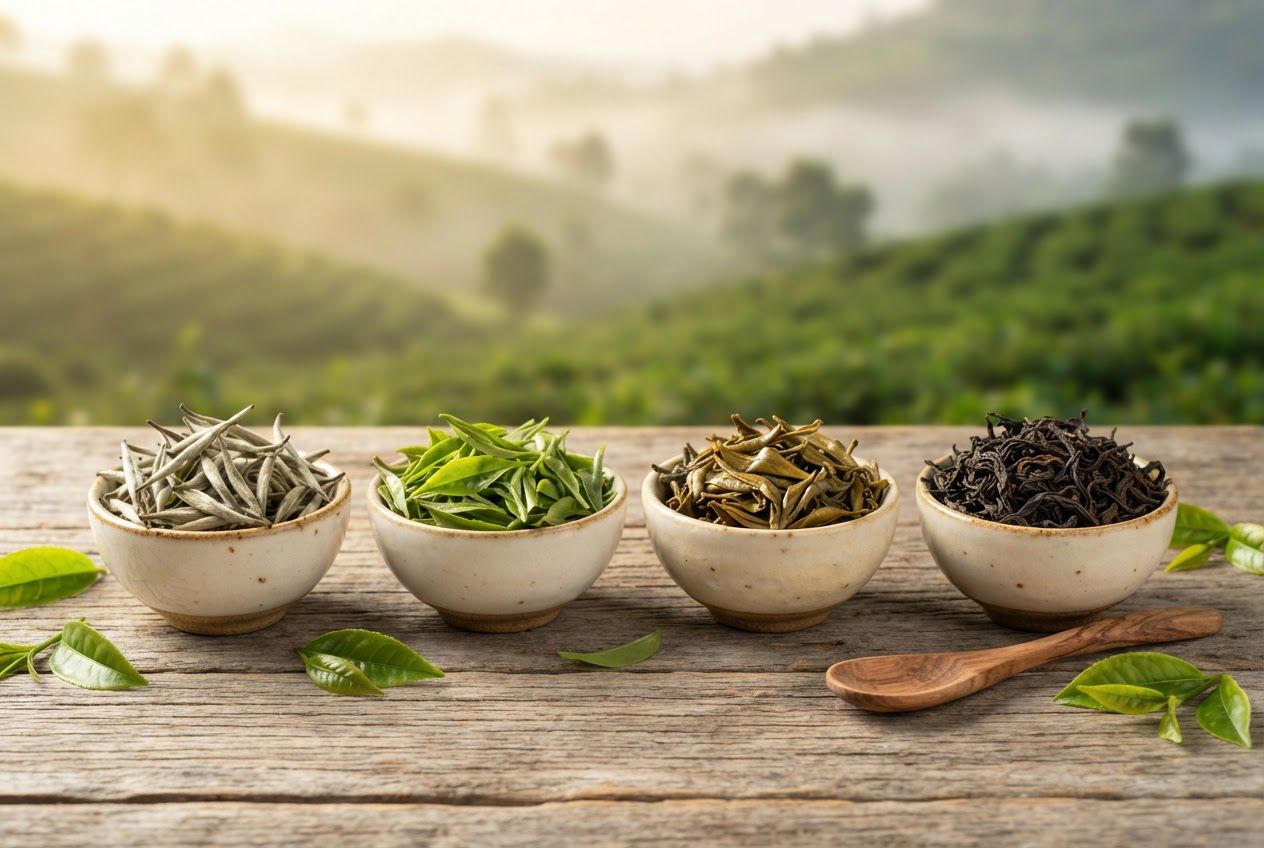 tipos de cha verde, preto, branco, oolong