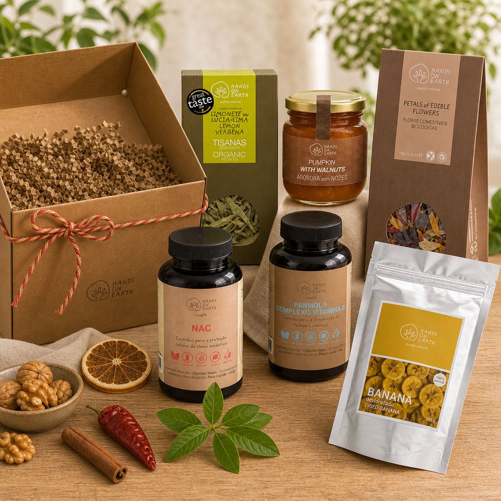 Cabazes gourmet portugueses Hands on Earth com seleção de produtos portugueses
