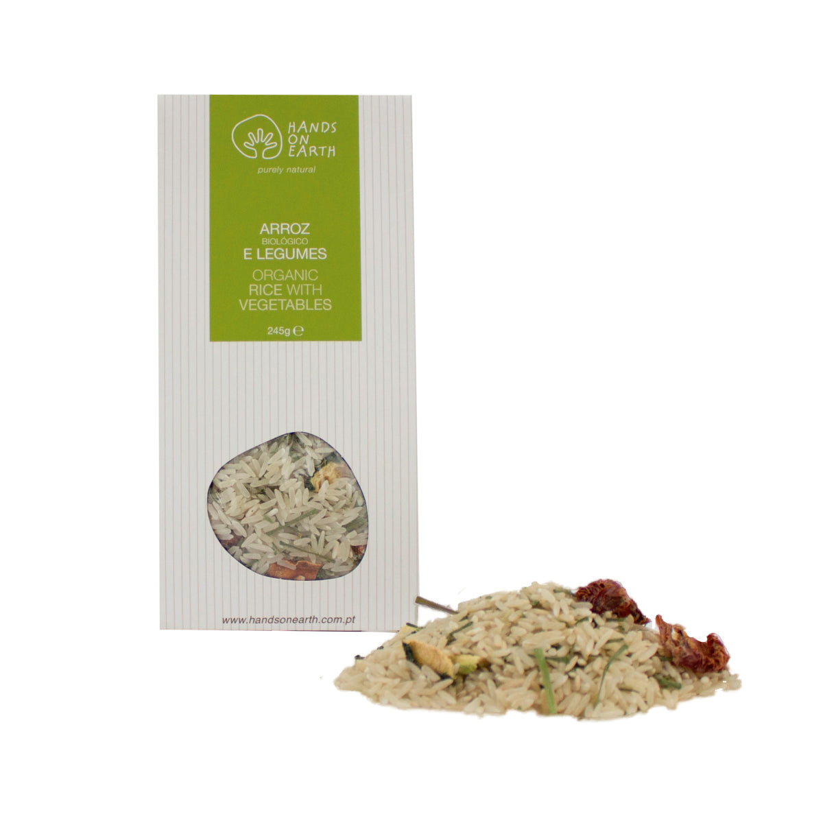 Arroz biologico com legumes em caixa hands on earth