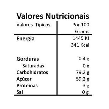 Tabela de informação nutricional das Uvas Passas Biológicas Sem Grainha Hands on Earth 150g