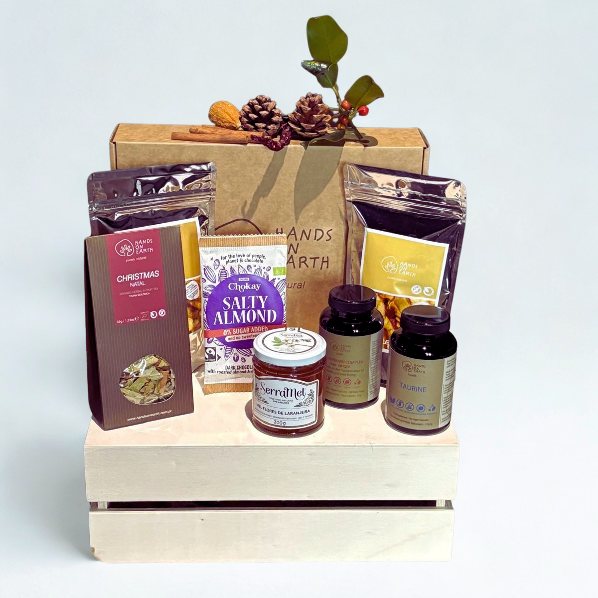 Cabaz de Natal Natal Saudável com tisana, mel e frutas desidratadas