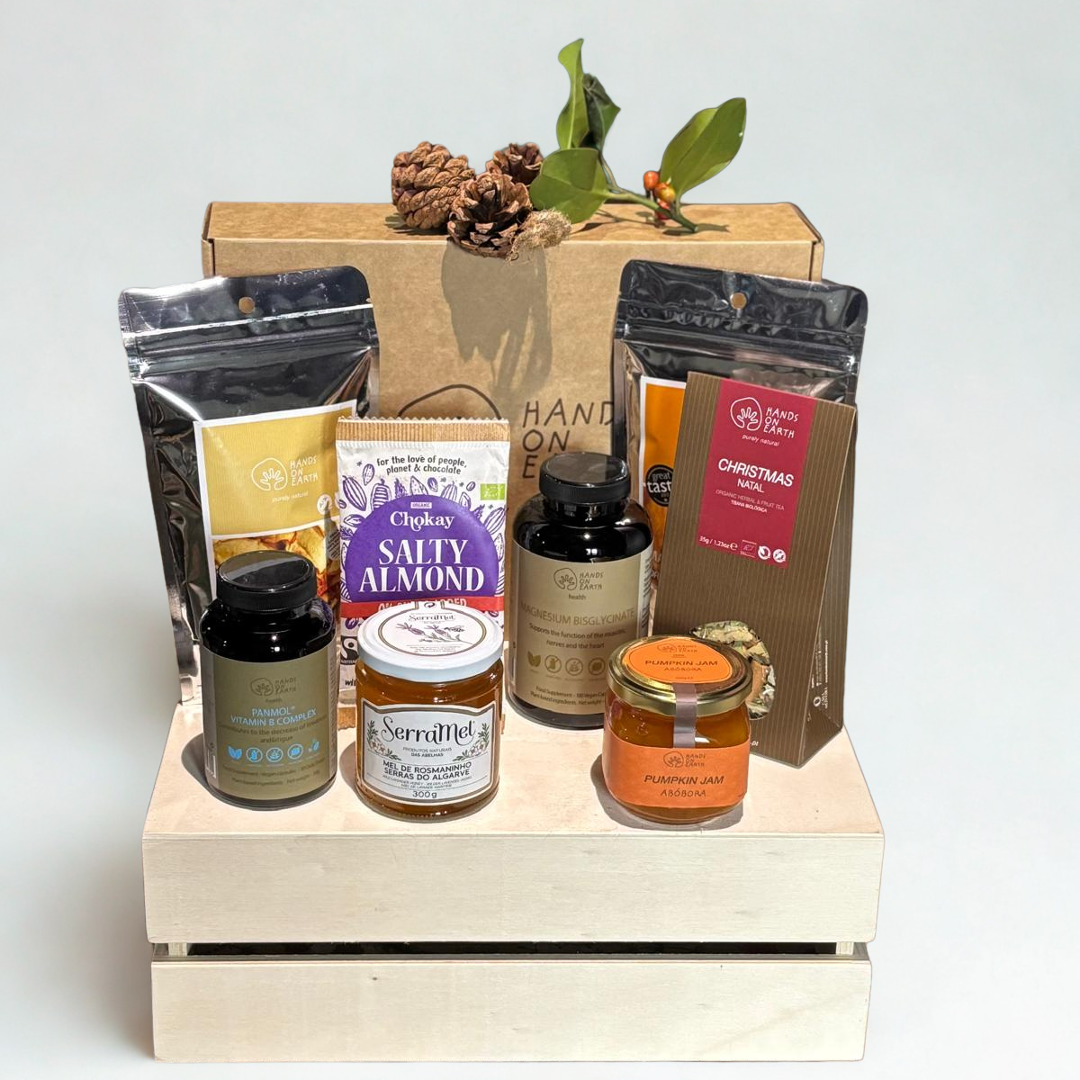 Cabaz de Natal Tesouro de Natal com chocolate, compota e suplementos naturais