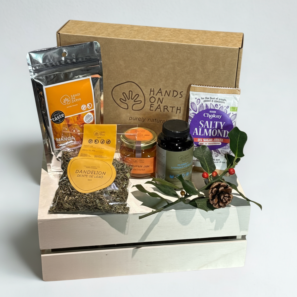 Cabaz de Natal Tesouros da Terra com chocolate, compota e tisana biológica