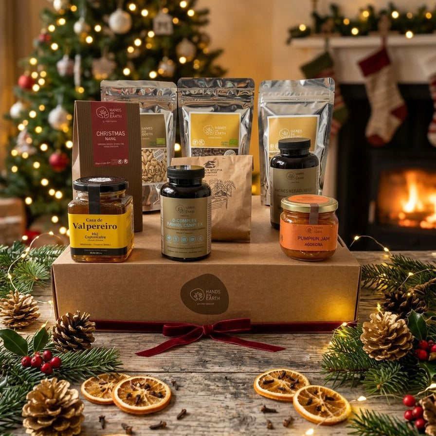 Cabazes de Natal Hands on Earth com produtos portugueses selecionados para oferecer