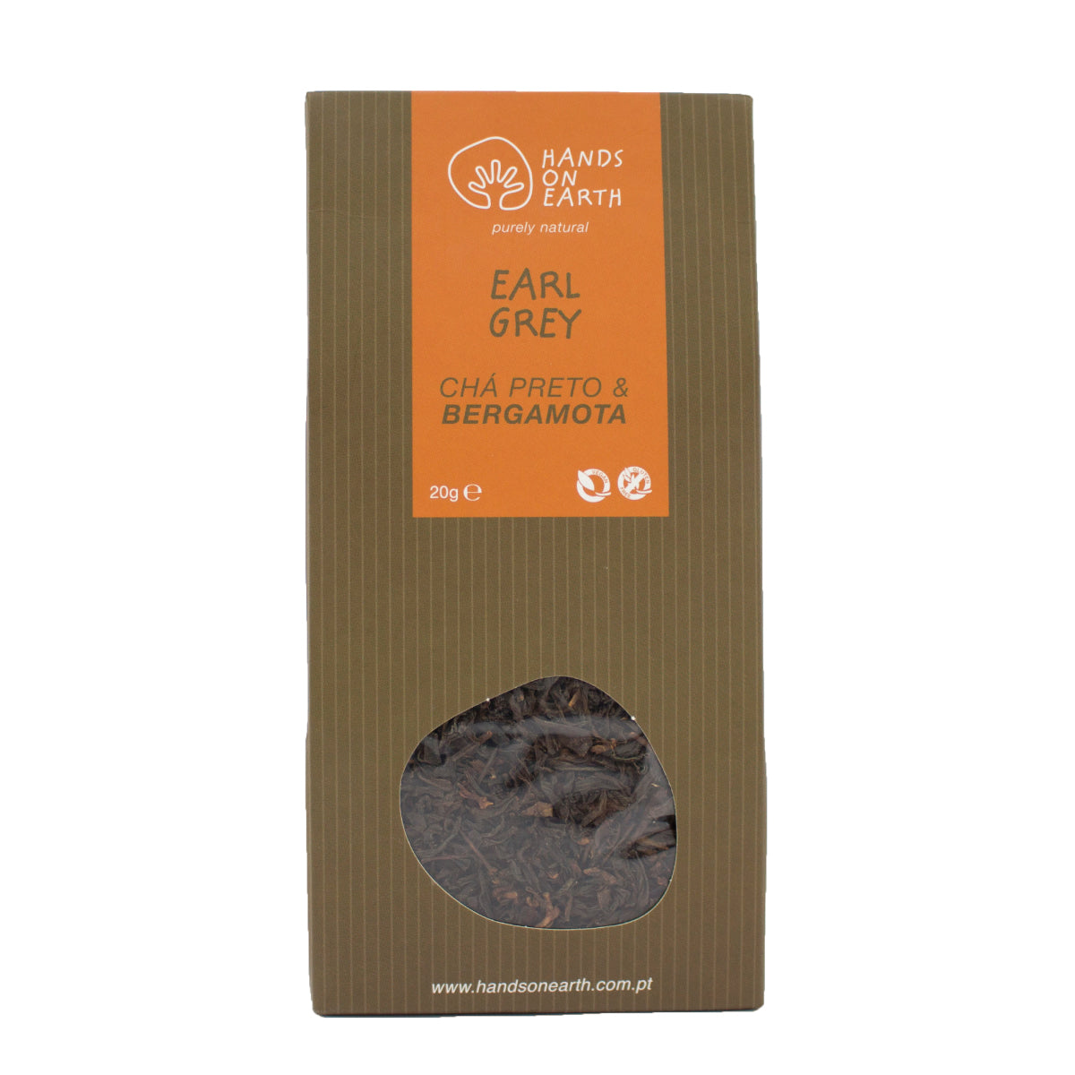 Chá Earl Grey Hands on Earth com chá preto Pekoe dos Açores e aroma natural de bergamota, embalagem original