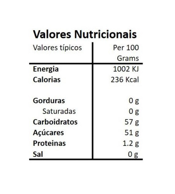Tabela nutricional da Compota Artesanal de Alperce Hands on Earth 