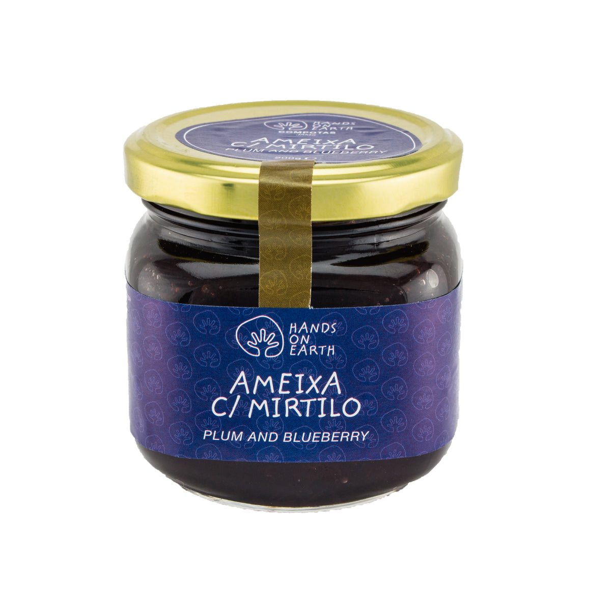 Compota artesanal de ameixa com mirtilo Hands on Earth am embalagem original