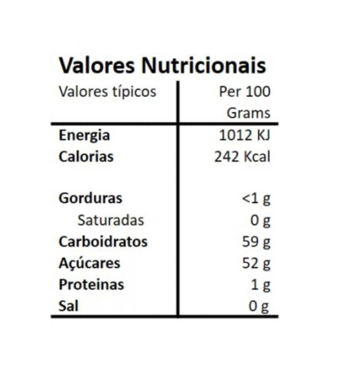 Tabela nutricional e lista de ingredientes da Compota Artesanal de Kiwi Hands on Earth