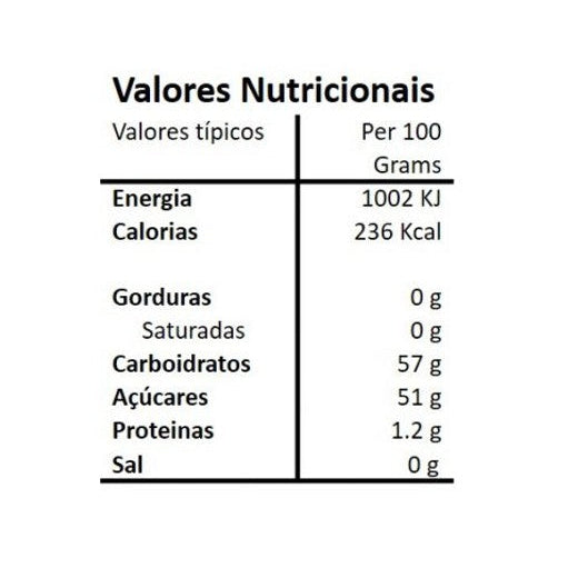 Tabela nutricional e lista de ingredientes da Compota Artesanal de Pessego Hands on Earth
