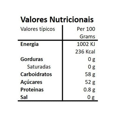 Tabela nutricional e lista de ingredientes da Compota Artesanal de Uva Hands on Earth