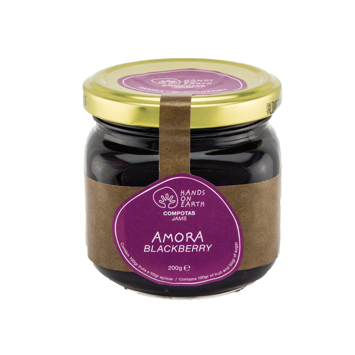 Compota artesanal de amora 200g Hands on Earth – natural, sem conservantes, feita com frutas frescas.