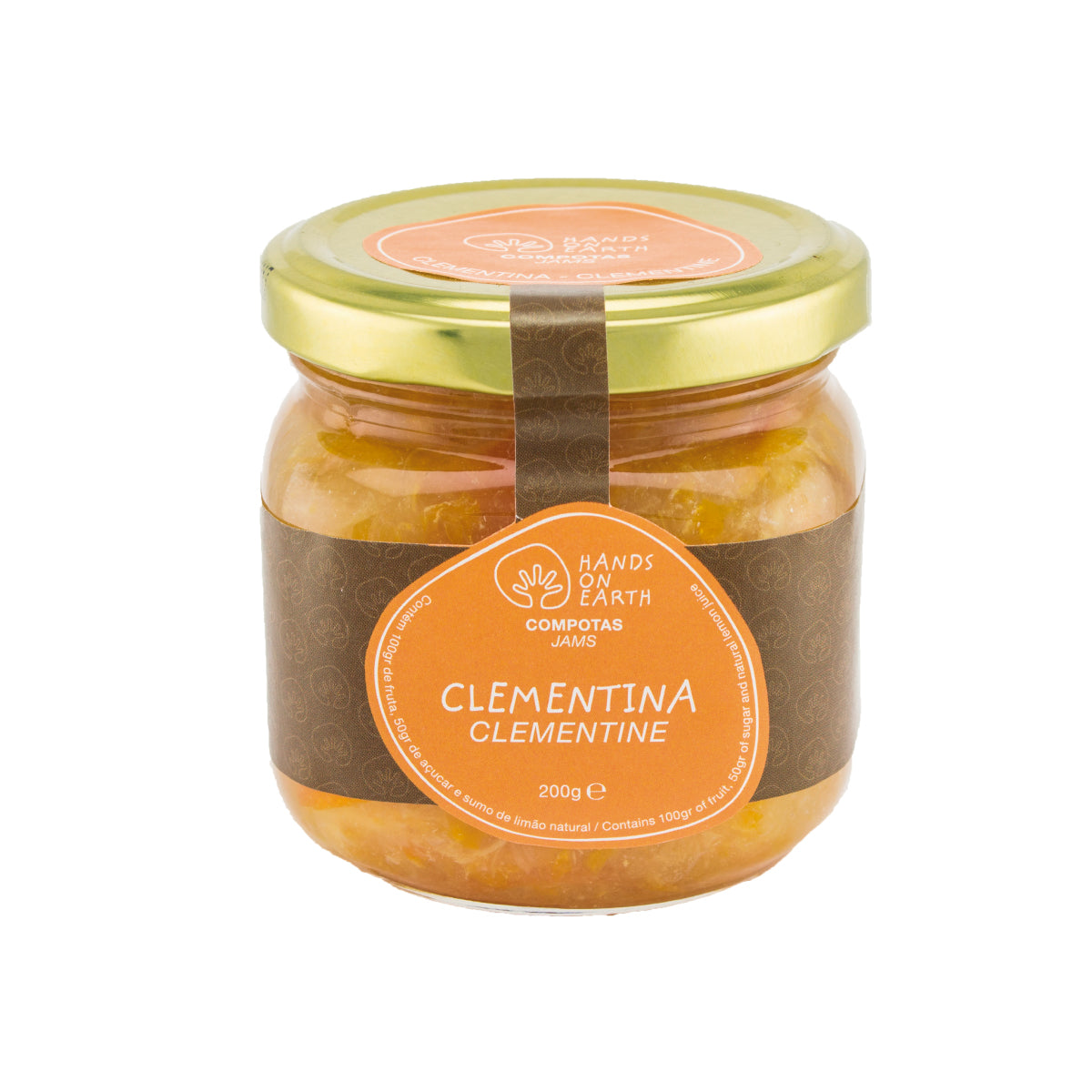 Compota artesanal de clementina 200g Hands on Earth – natural, sem conservantes, feita com frutas frescas.
