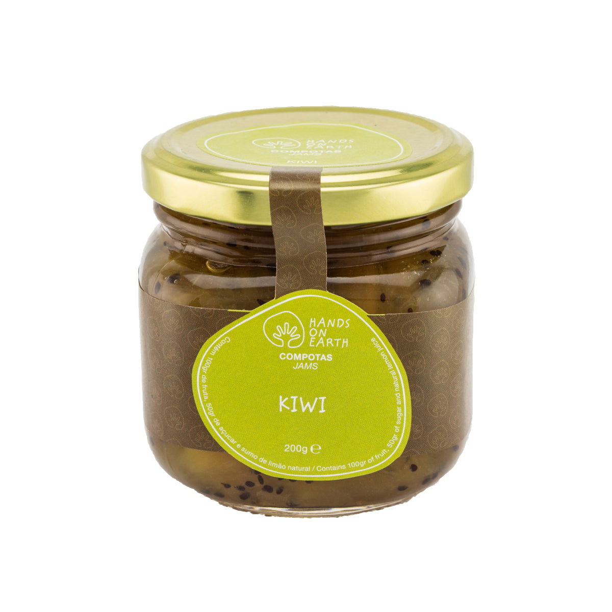 Compota artesanal de kiwi 200g Hands on Earth – natural, sem conservantes, feita com frutas frescas.
