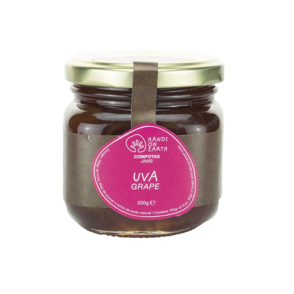 Compota artesanal de uva 200g Hands on Earth – natural, sem conservantes e feita com frutas frescas.