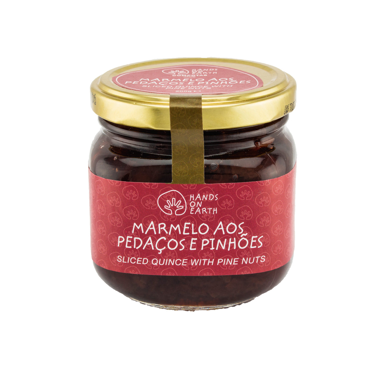 Compota artesanal de marmelo aos pedaços com pinhões 200g Hands on Earth – natural, sem conservantes, feita com frutas e frutos secos.