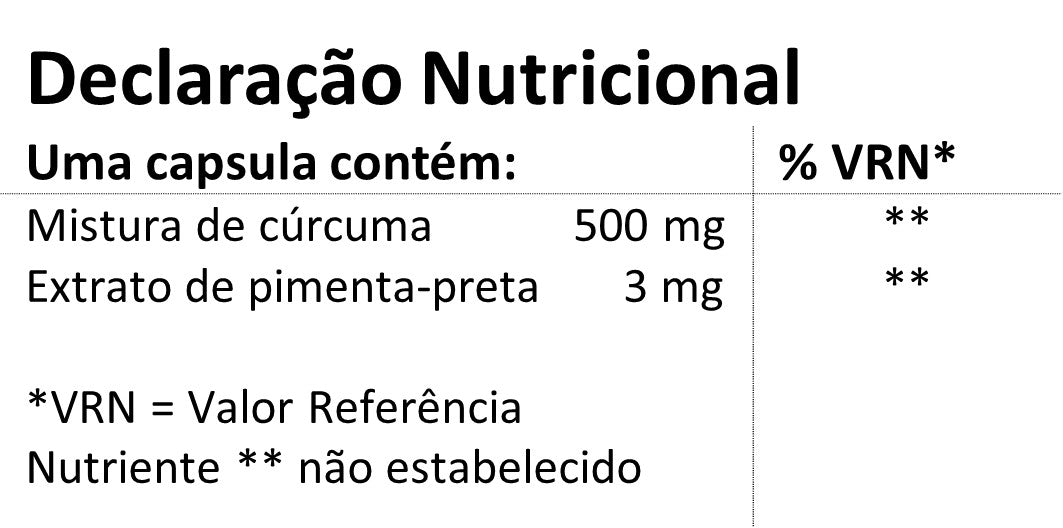 Nutritional information of the Hands on Earth Turmeric 500mg supplement, vegan capsules for easy intake.