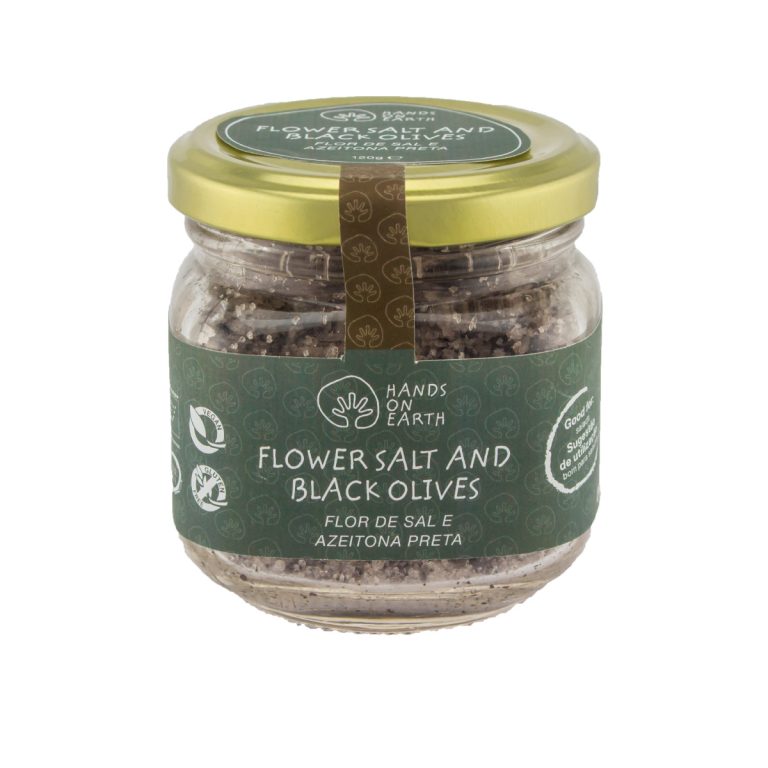 fleur de sel flavorede with organic black olives ideal for salads from Hands on Earth