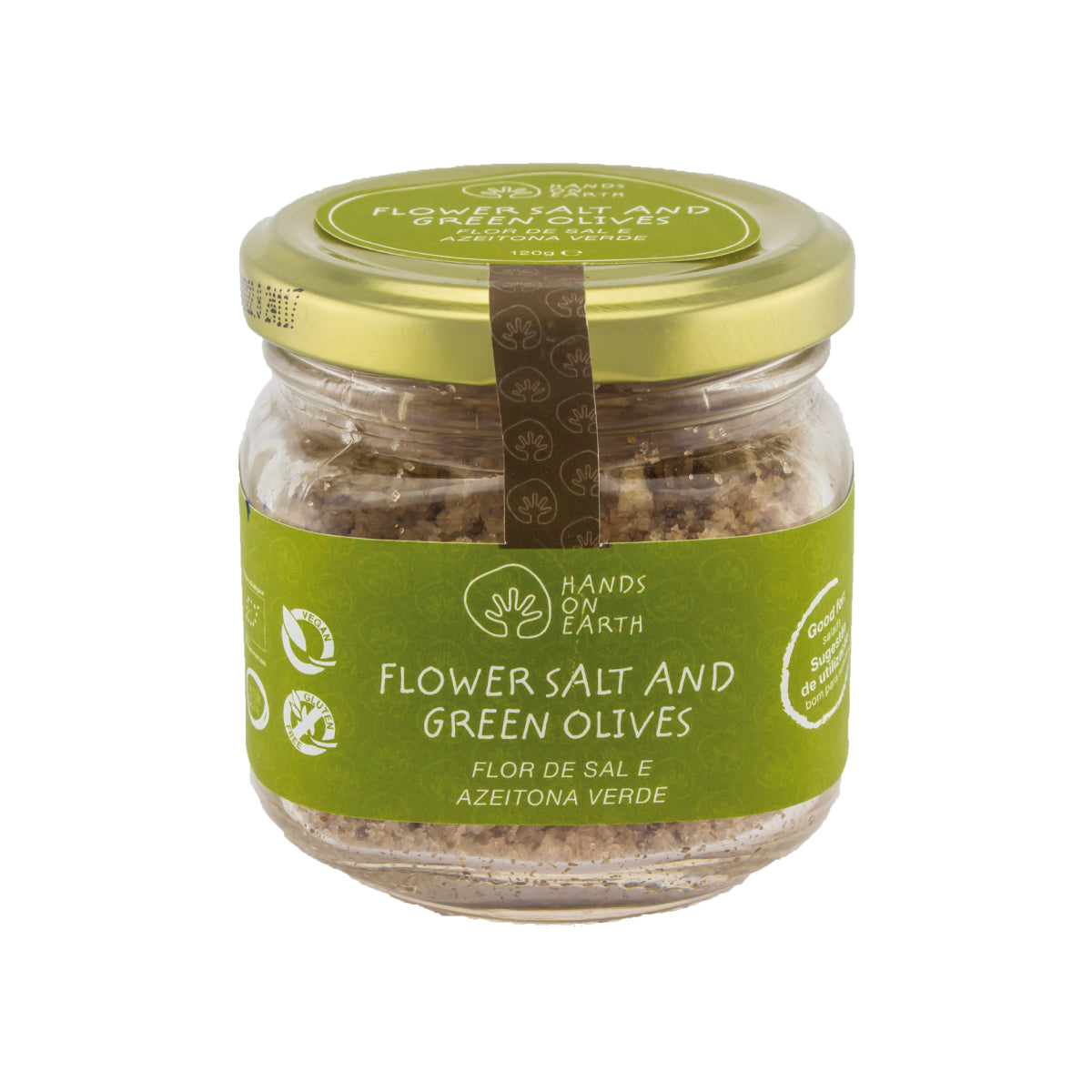 fleur de sel flavored with organic green olives to season salads from Hands on Earth