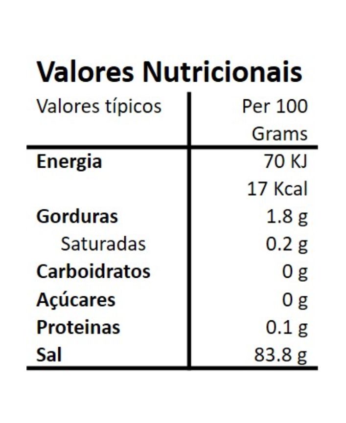 Tabela nutricional da Flor de Sal com Azeitona Verde Biológica Hands on Earth