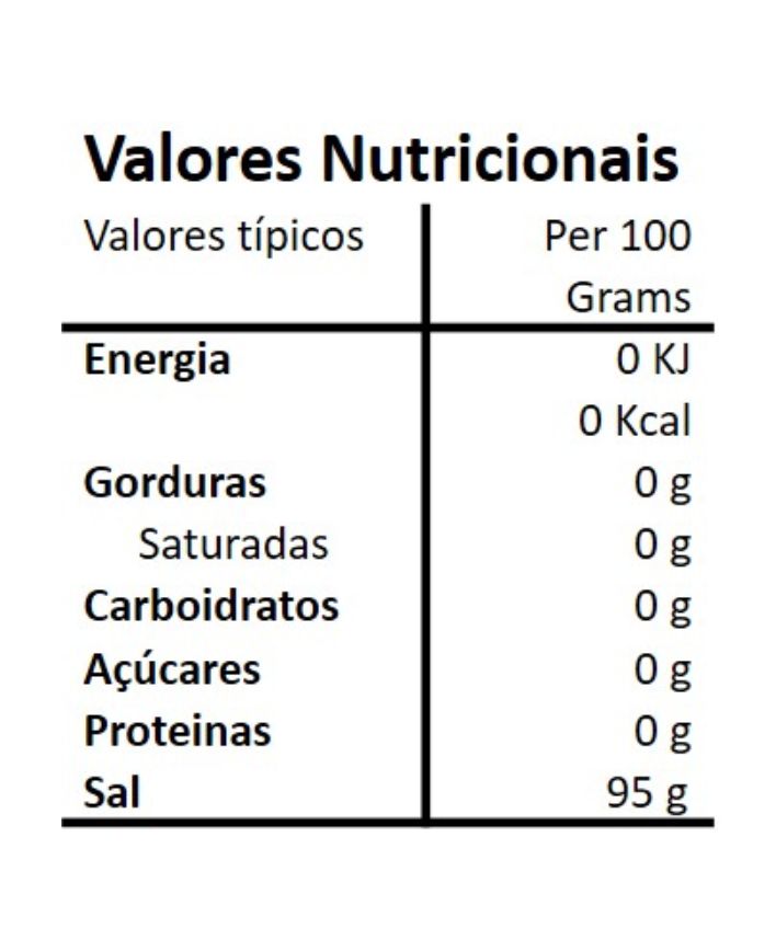 Tabela nutricional  da Flor de Sal com Laranja e Gengibre Biológicos Hands on Earth