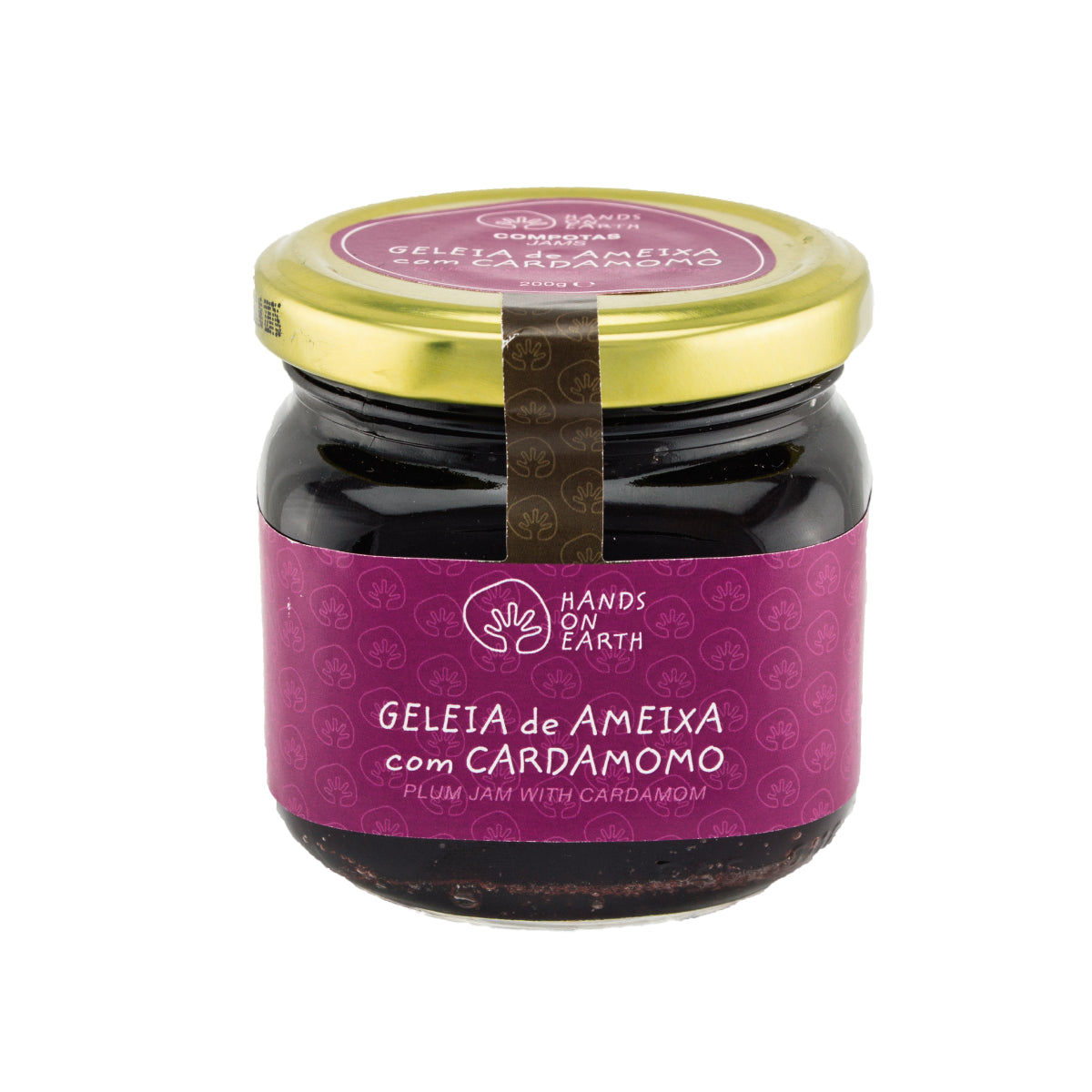 Frasco de Geleia Artesanal de Ameixa com Cardamomo Hands on Earth na embalagem original