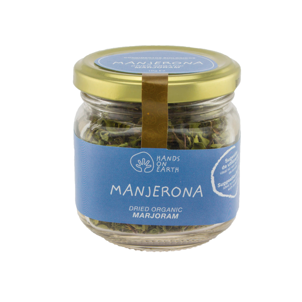Frasco de Manjerona Orgânica 15g – erva aromática biológica, ideal para pratos de tomate e culinária mediterrânea