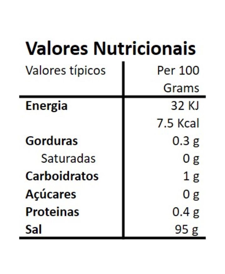 Tabela nutricional da Mistura para Cabrito com Sal Marinho Biológica Hands on Earth