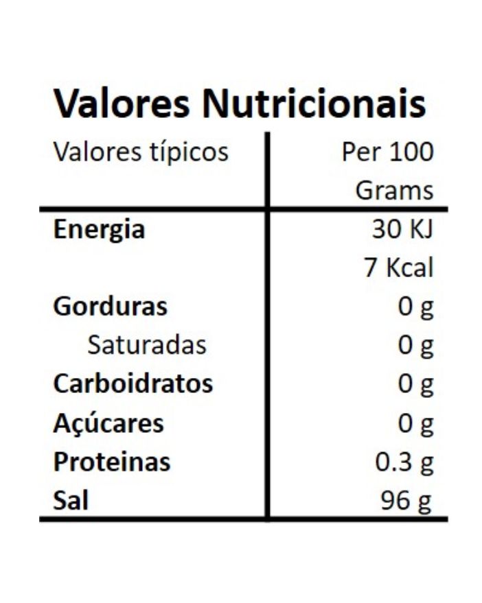 Tabela nutricional  da Mistura para Carne com Sal Marinho Biológica Hands on Earth
