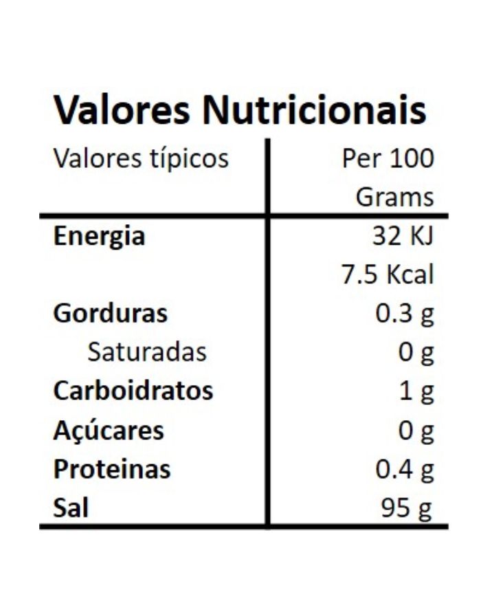 Tabela nutricional da Mistura para Carnes de Caça com Sal Marinho Biológica Hands on Earth