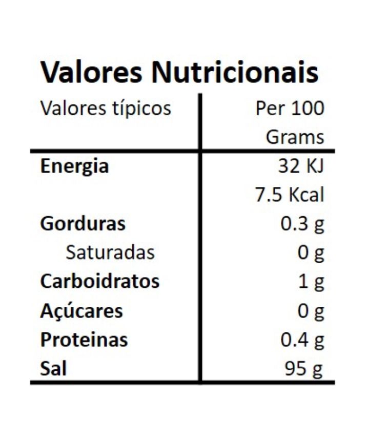 Tabela nutricional da Mistura para Peixe com Sal Marinho