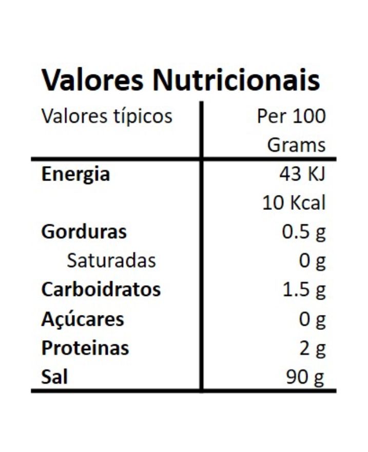 Tabela nutricional da Mistura para Porco com Sal Marinho Biológica Hands on Earth