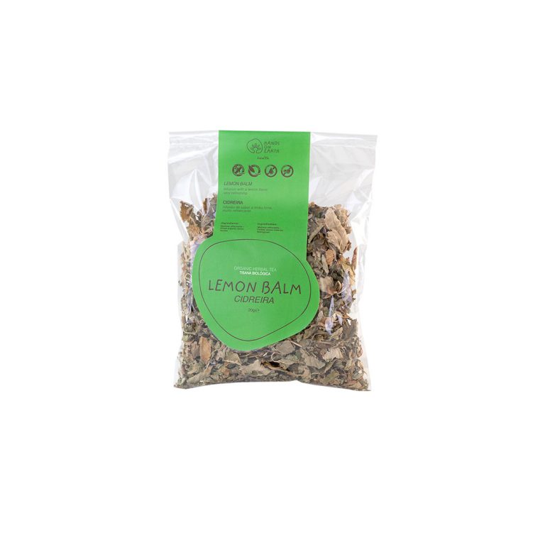 Organic Lemon Balm Herbal Tea – 24 caffeine-free cups, 20g bag, light lemon-flavored infusion
