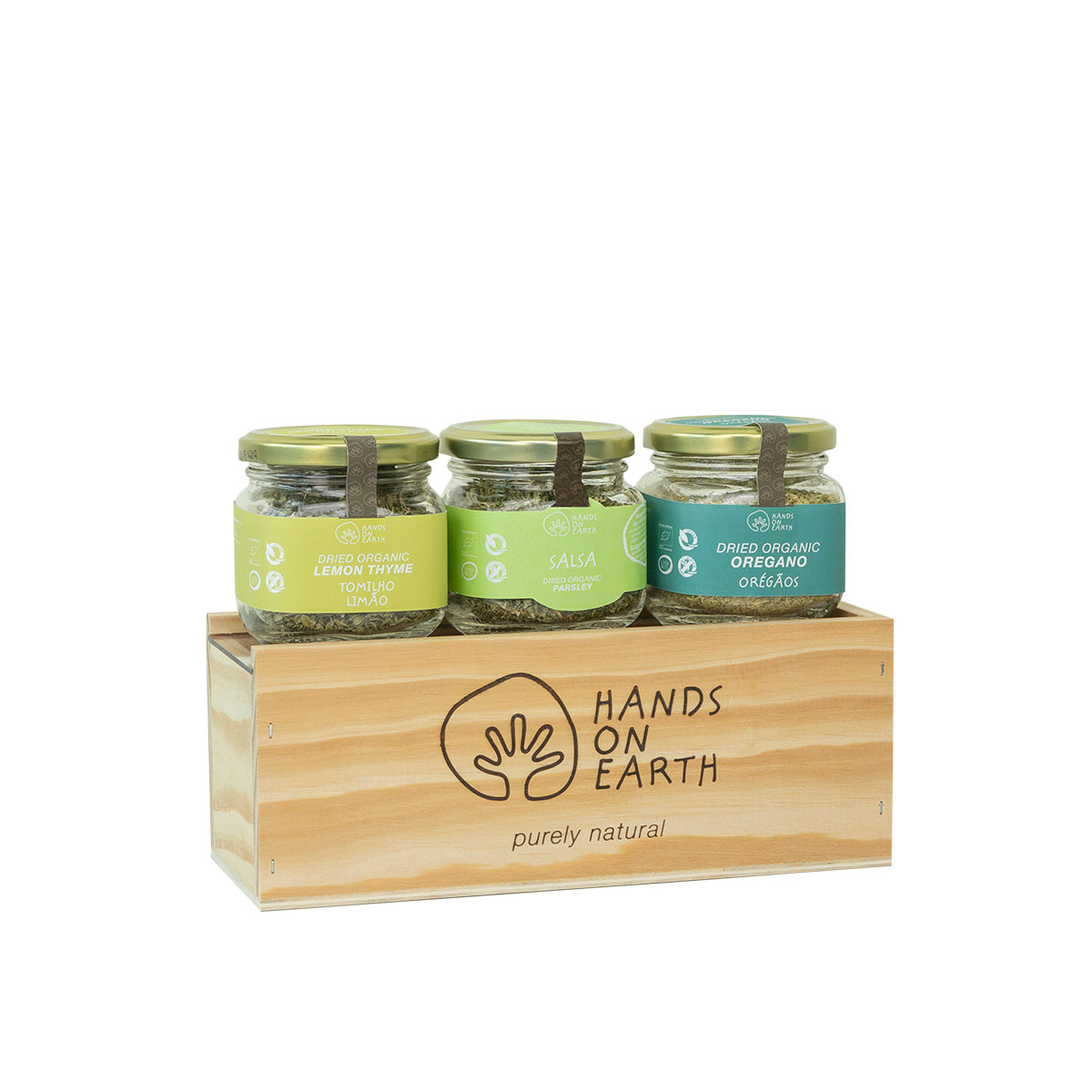 Pack Presente Ervas Aromáticas Biológicas Hands on Earth em caixa de madeira