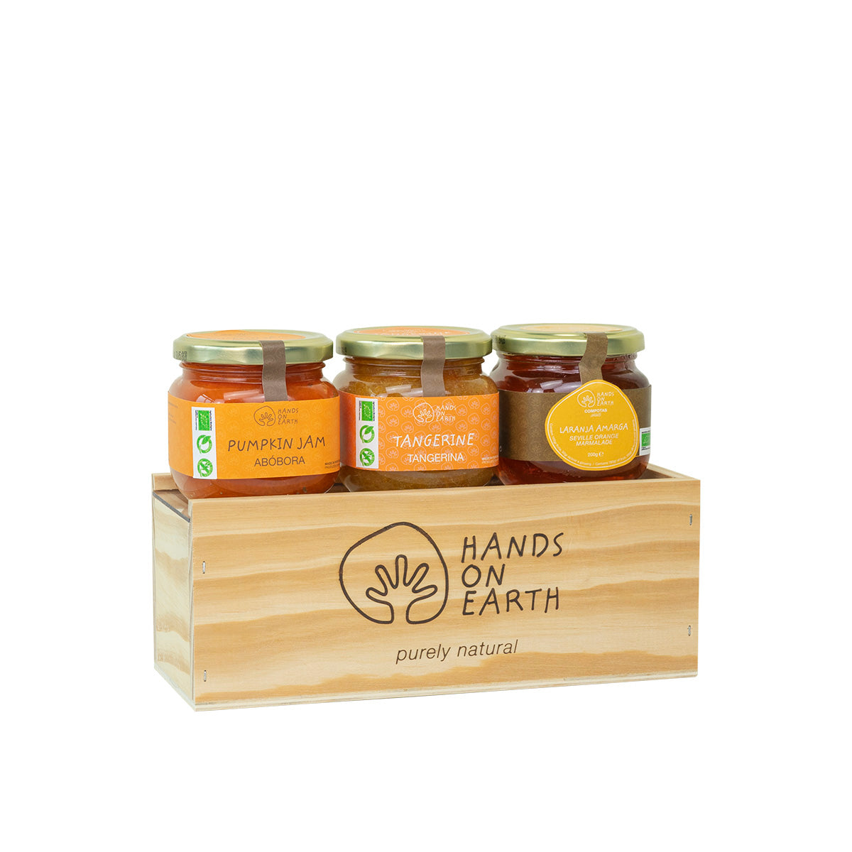 Pack Presente Seleção Biológica Laranja Hands on Earth em caixa de madeira