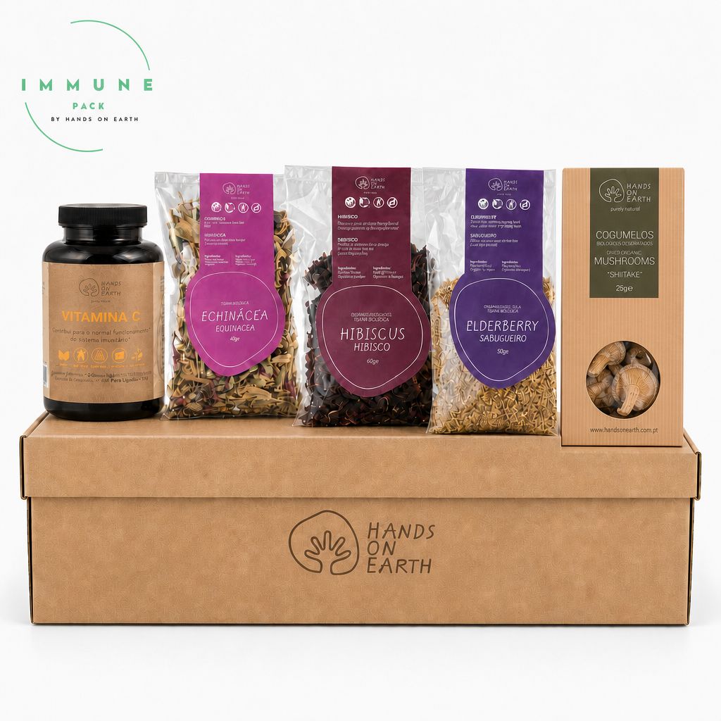 Pack Presente Sistema Imunitário Hands on Earth com suplementos alimentares, tisanas biológicas e produtos naturais
